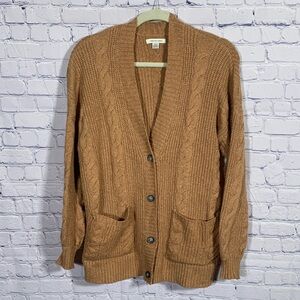 American Eagle Women Cable Knit Oversized Cardigan V-Neck Brown Size S Fisherman